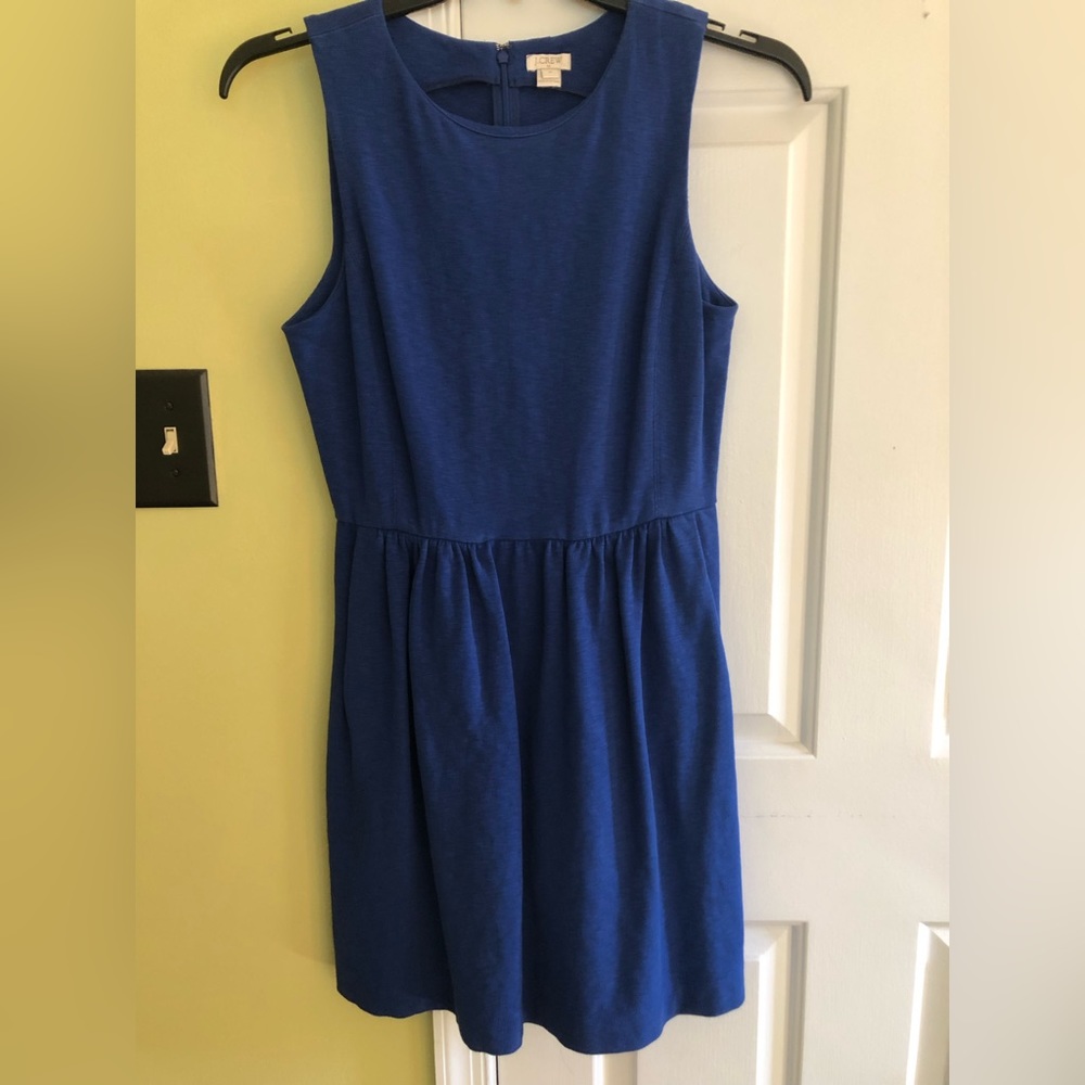 JCrew Factory blue sleeveless ponte knit dress.